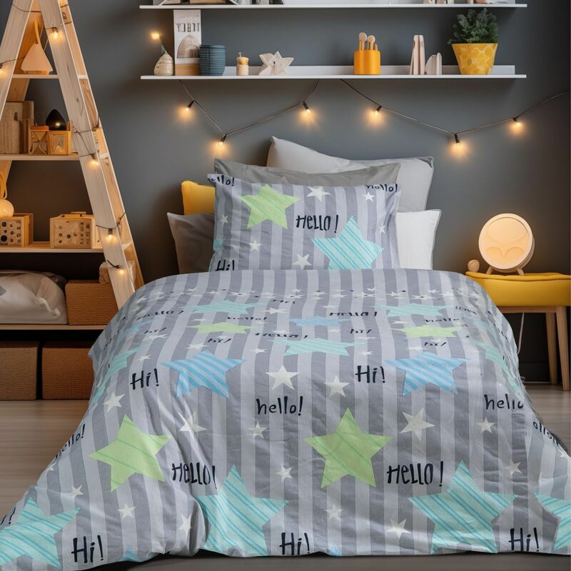 Beauty Home Σετ σεντόνια φανελένια μονά με λάστιχο Hello Art 6321 105×200+32 Γκρι 5777991