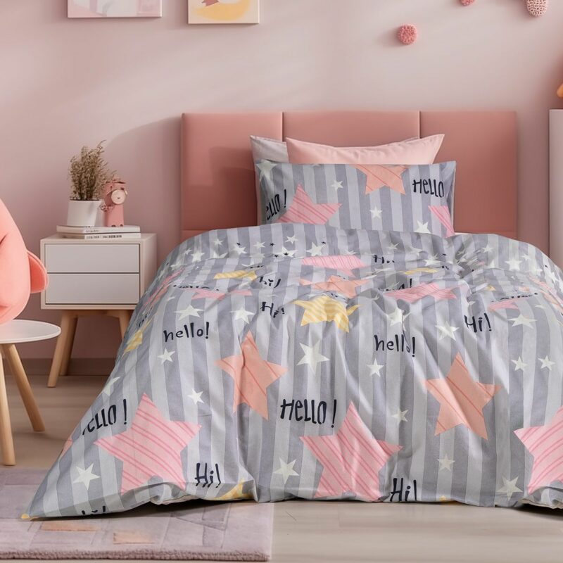 Beauty Home Σετ σεντόνια φανελένια μονά με λάστιχο Hi Art 6322 105×200+32 Γκρι 5778009