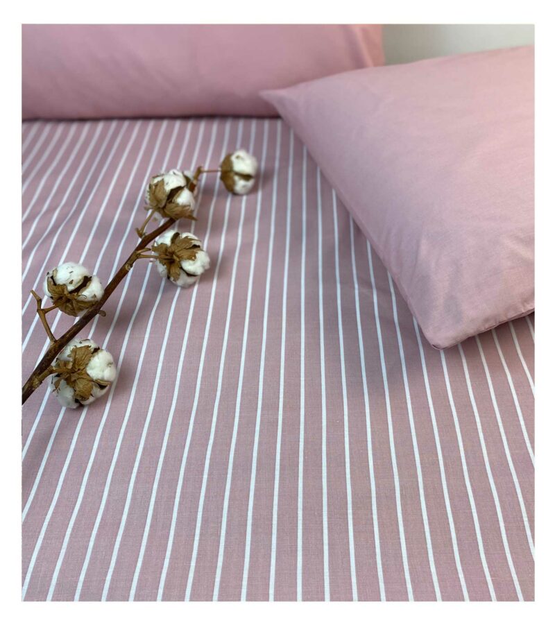 Σετ 1/Σεντονι + 1/Μαξιλαροθηκη Stripe Dusty Rose