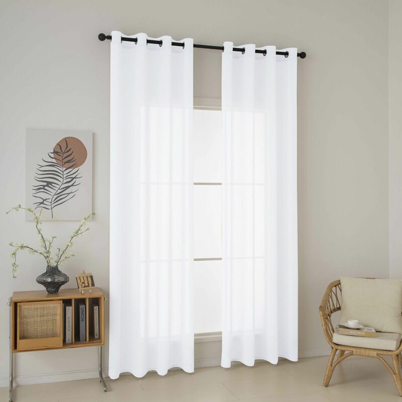 Beauty Home Κουρτίνα γάζα μονόχρωμη με 8 μεταλλικούς κρίκους Fit Art 8447 140×270 Λευκό 5765156