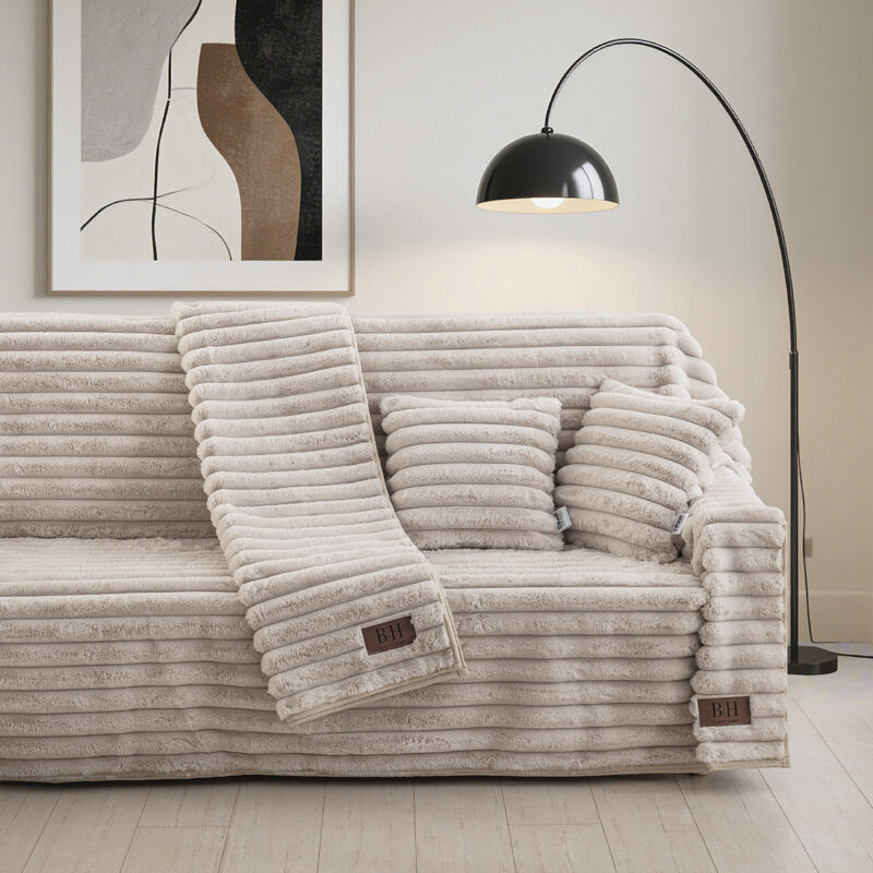 Beauty Home Γούνινο Σετ ριχτάρι 3τμχ Stripe Art 8725 (180×160+180×250+180×300) Μπεζ 5766333