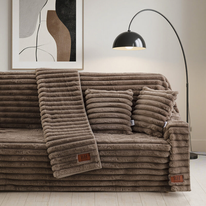 Beauty Home Γούνινο Σετ ριχτάρι 3τμχ Stripe Art 8726 (180×160+180×250+180×300) Μόκα 5766372