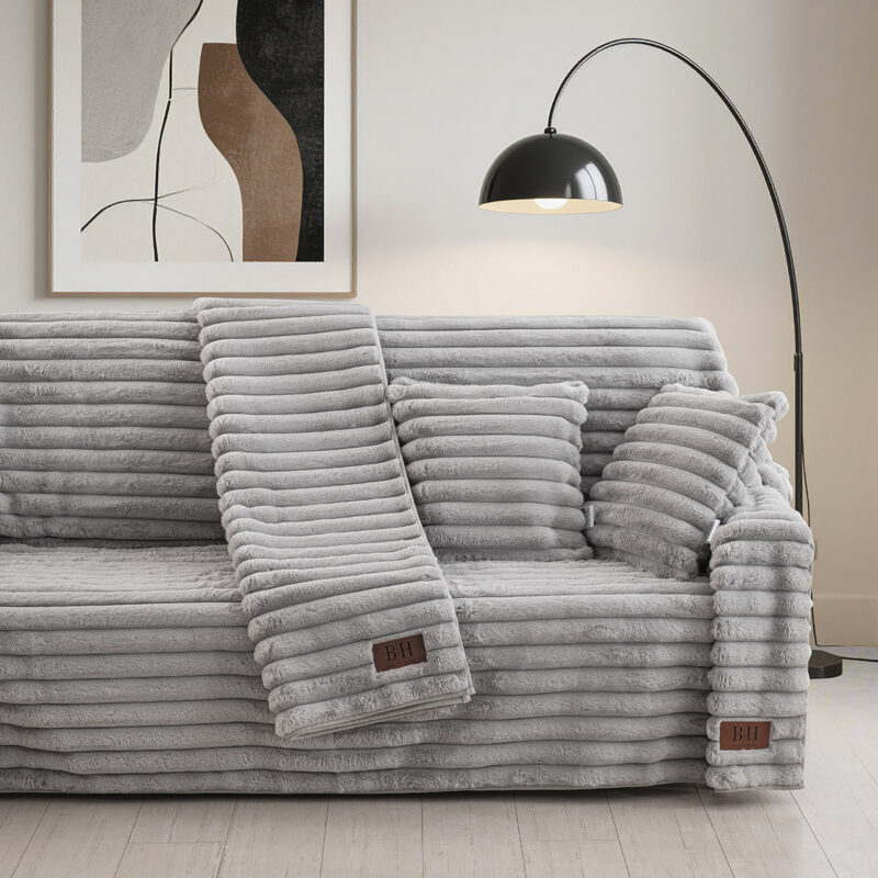 Beauty Home Γούνινο Σετ ριχτάρι 3τμχ Stripe Art 8727 (180×160+180×250+180×300) Γκρι 5766346