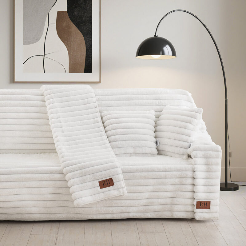 Beauty Home Γούνινο Σετ ριχτάρι 3τμχ Stripe Art 8728 (180×160+180×250+180×300) Λευκό 5766359