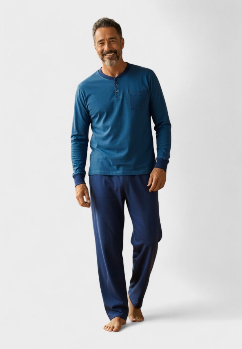 Ανδρική Βαμβακερή Πιτζάμα Interlock Collection Basic Μπλε