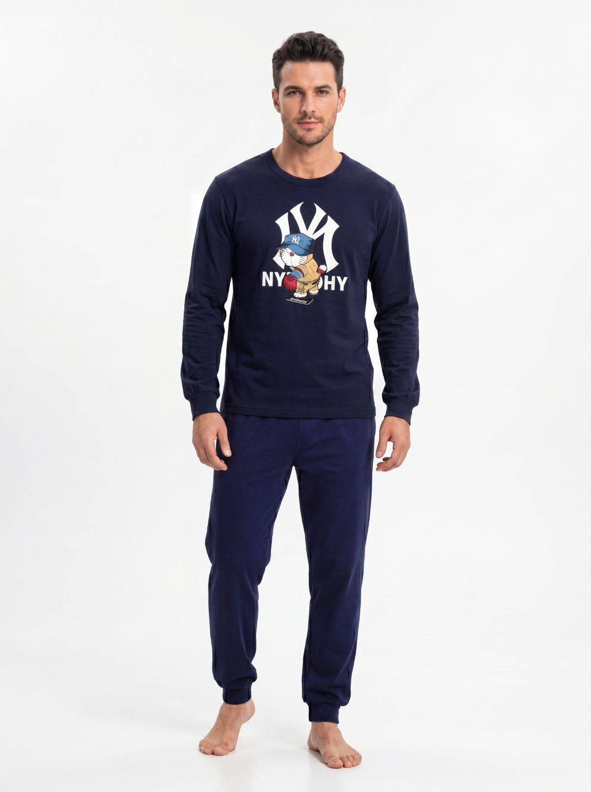 Nina Club New York Ανδρική Βαμβακερή Πιτζάμα 100% Cotton Μπλε