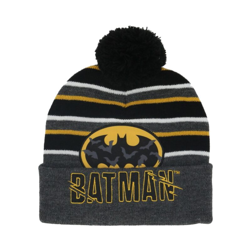 Batman Παιδικό Σκουφάκι με Κέντημα και Φούντα Γκρι Ένα μέγεθος 5958074