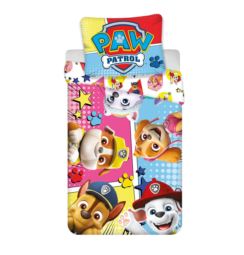 Paw Patrol Comic Σετ Μονή Παπλωματοθήκη Βαμβακερή 2 Τεμαχίων 140×200 και 70×90 cm
