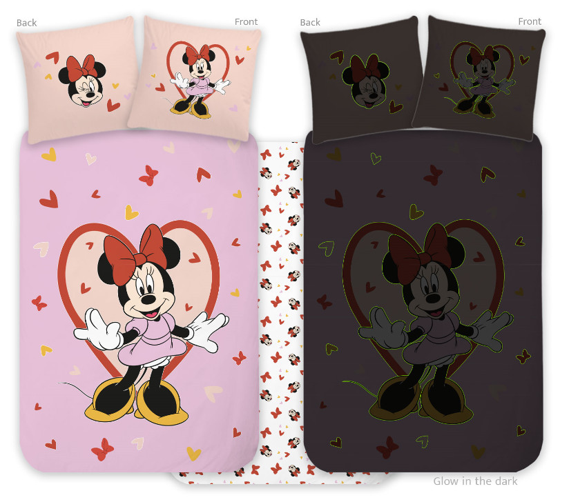 Disney Minnie Heart Φωσφορίζον Βρεφικό Βαμβακερό Σετ Παπλωματοθήκης 2 Τεμαχίων 100×135 και 40×60 cm