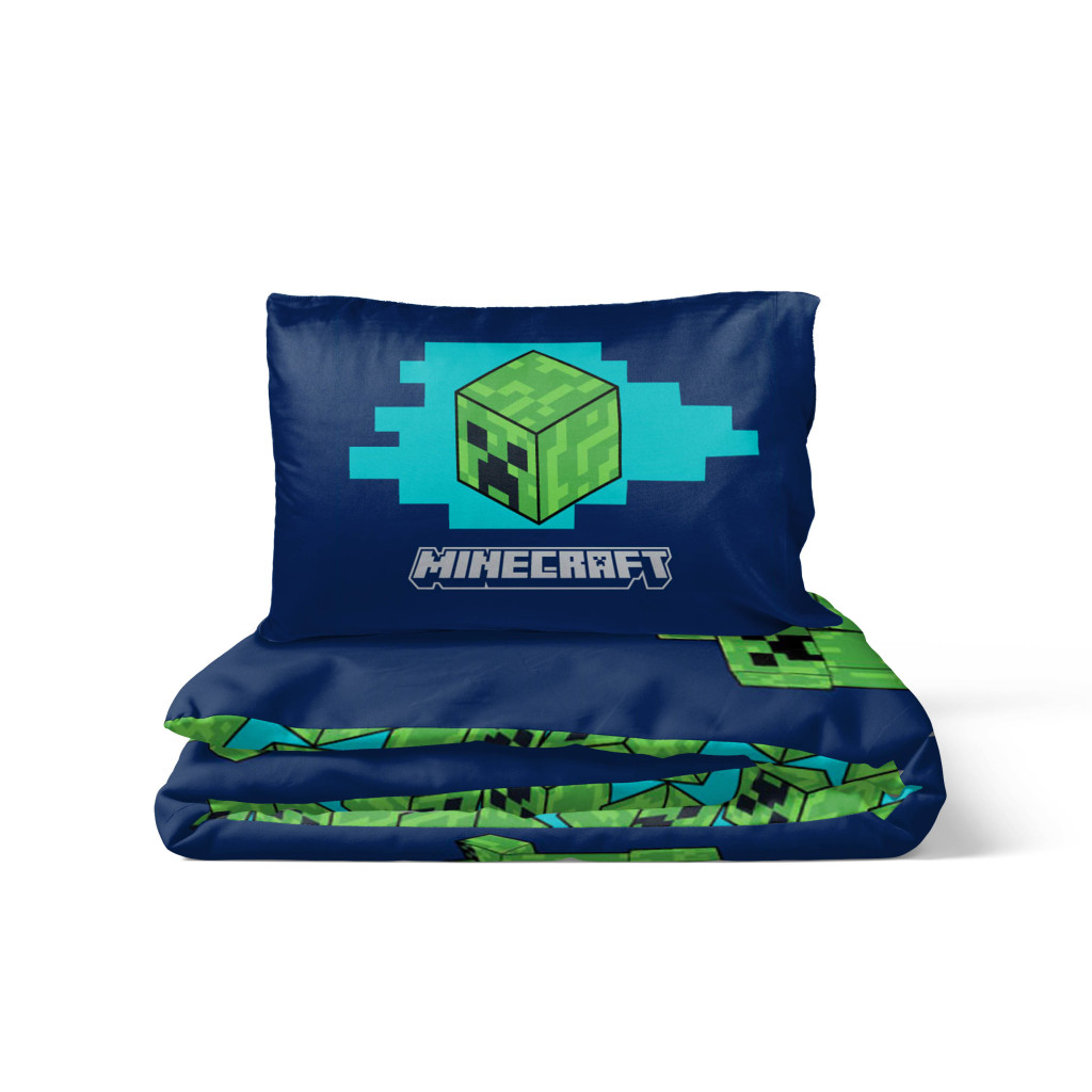 Minecraft Game Over Creepers Διπλής Όψης Σετ Μονή Παπλωματοθήκη Βαμβακερή 2 Τεμαχίων 140×200 και 70×90 cm