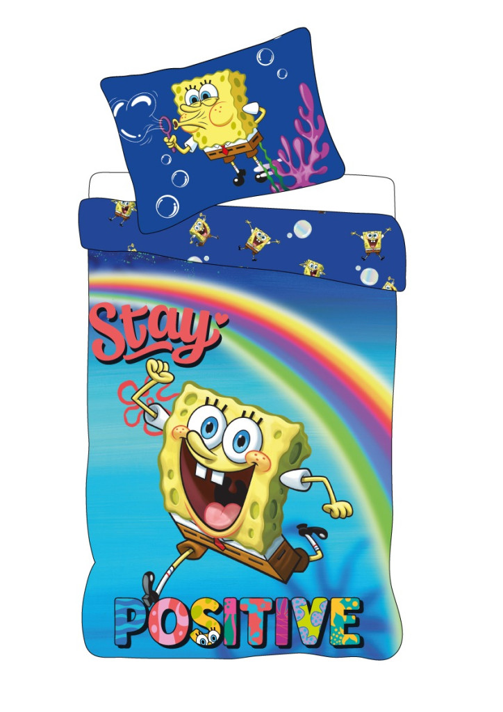 SpongeBob Stay Positive Βρεφικό Βαμβακερό Σετ Παπλωματοθήκης 2 Τεμαχίων 100×135 και 40×60 cm 5905813
