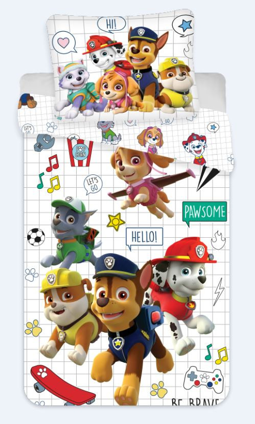 Paw Patrol Grid Βρεφικό Βαμβακερό Σετ Παπλωματοθήκης 2 Τεμαχίων 100×140 και 40×45 cm 5879531