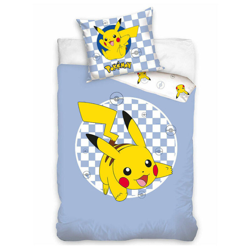 Pokémon Checkered Σετ Μονή Παπλωματοθήκη Βαμβακερή 2 Τεμαχίων 140×200 και 70×90 cm 5881504