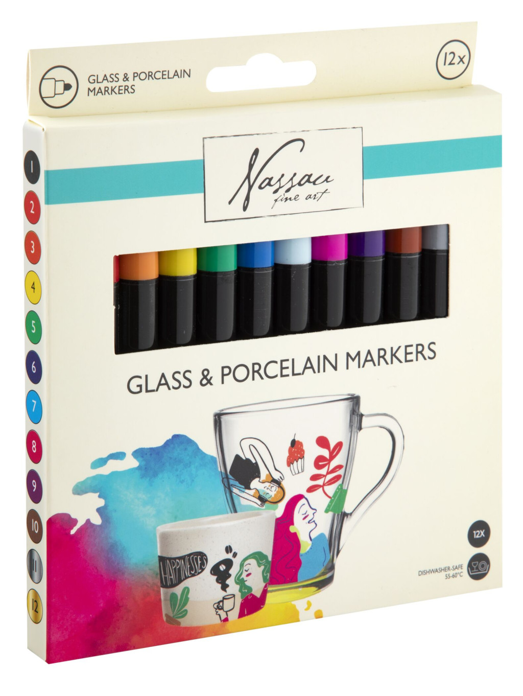 Colour Nassau glass and porcelain marker pens set of 12