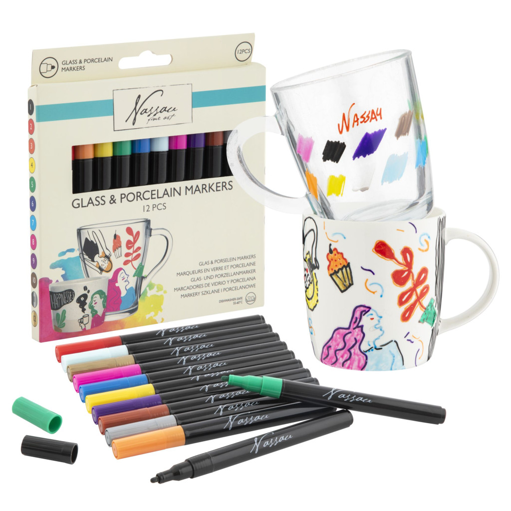 Colour Nassau glass and porcelain marker pens set of 12