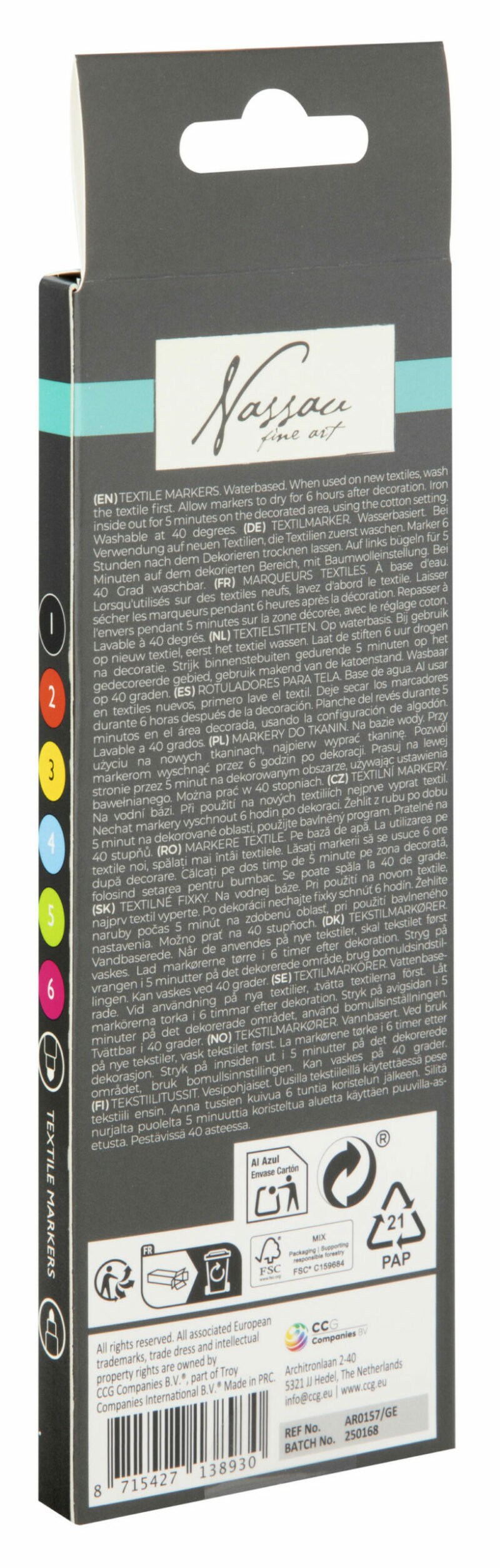 Colour Nassau double-ended washable fabric marker set of 6 5976723