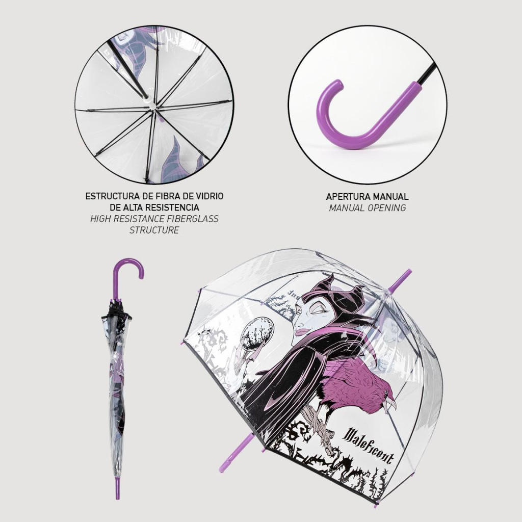 Disney Villains Maleficent Παιδική Διάφανη Ομπρέλα Διαμέτρου 86 cm