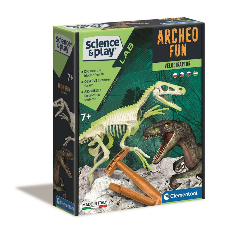 Dinosaur Archeo Fun Φωσφορίζον Velociraptor Σετ Αρχαιολογίας Clementoni 5886216