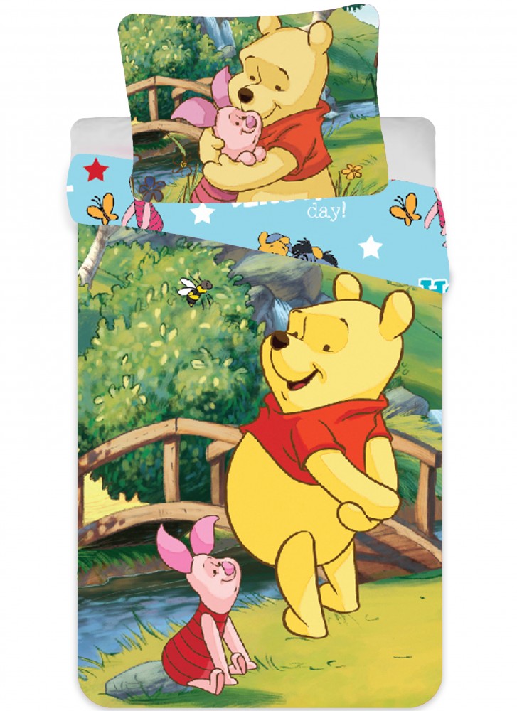 Disney Winnie the Pooh Bridge Βρεφικό Βαμβακερό Σετ Παπλωματοθήκης 2 Τεμαχίων 90×140 και 40×55 cm