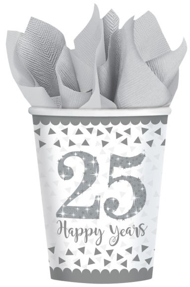Anniversary Silver 25th Παιδικά Χάρτινα Ποτήρια Πάρτι Σετ 8 Τεμαχίων 266 ml 5884147