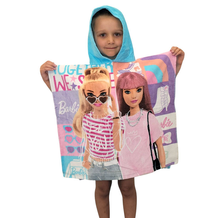 Barbie Together Πετσέτα θαλάσσης πόντσο 60×120 cm 100% Βαμβάκι Ροζ