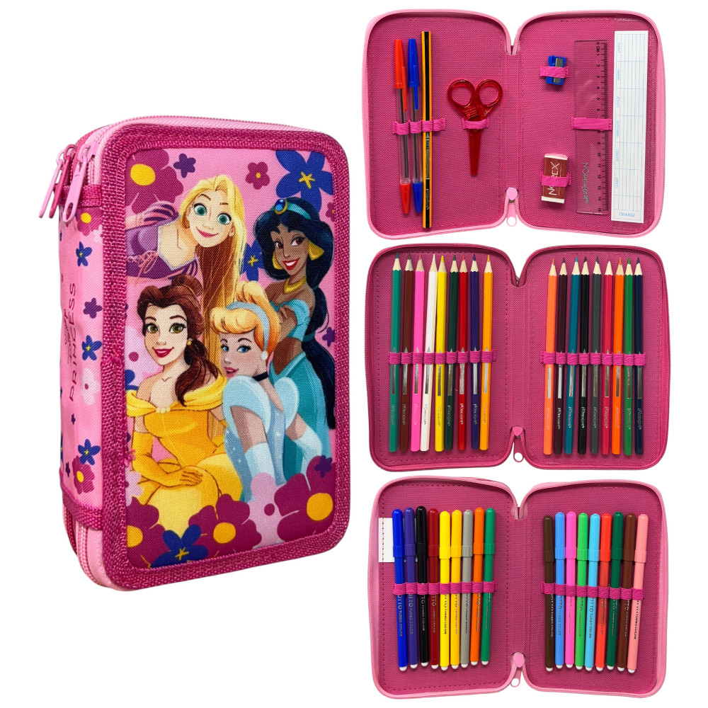 Disney Princess Fairy Tale Γεμάτη Τριώροφη Κασετίνα 45 Τεμαχίων 13×20×6 cm