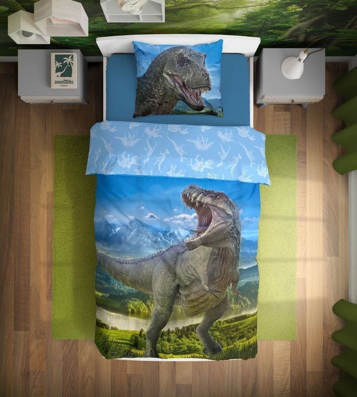 Dinosaur T-Rex Σετ Μονή Παπλωματοθήκη Βαμβακερή 2 Τεμαχίων 140×200 και 70×90 cm 5873486