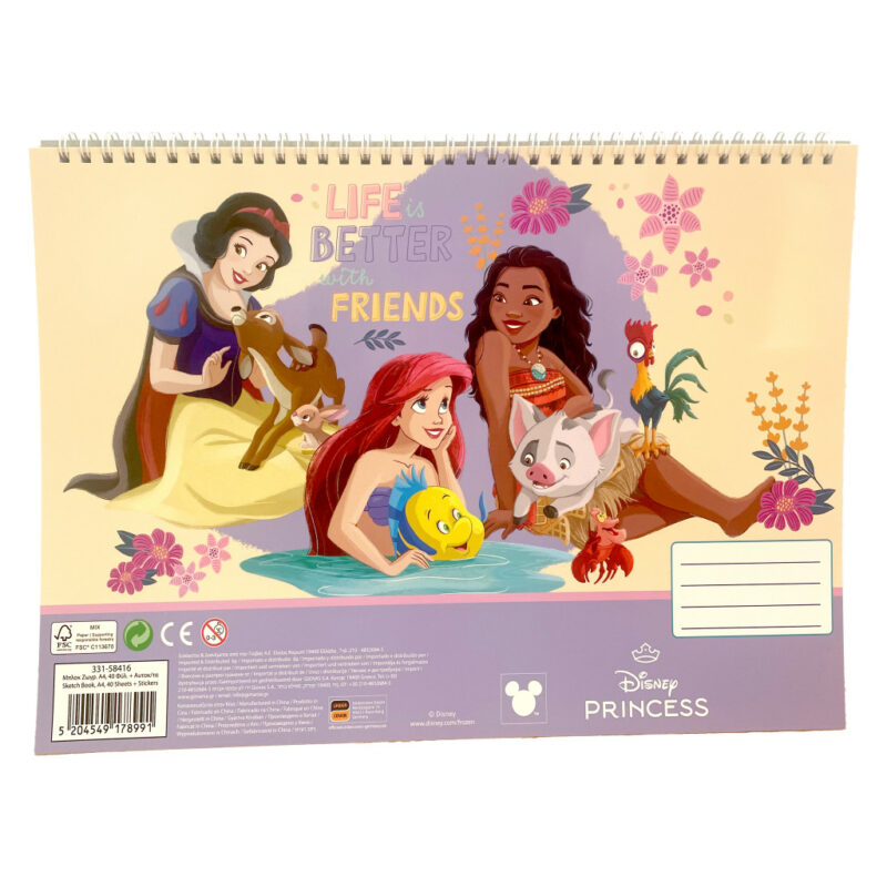 Disney Princess Life A4 Σπιράλ Μπλοκ Ζωγραφικής 40 Φύλλα με Αυτοκόλλητα 5901333