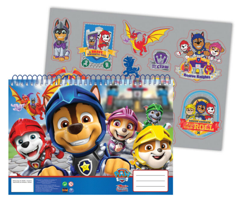 Paw Patrol Knights A4 Σπιράλ Μπλοκ Ζωγραφικής 40 Φύλλα με Αυτοκόλλητα 5898526