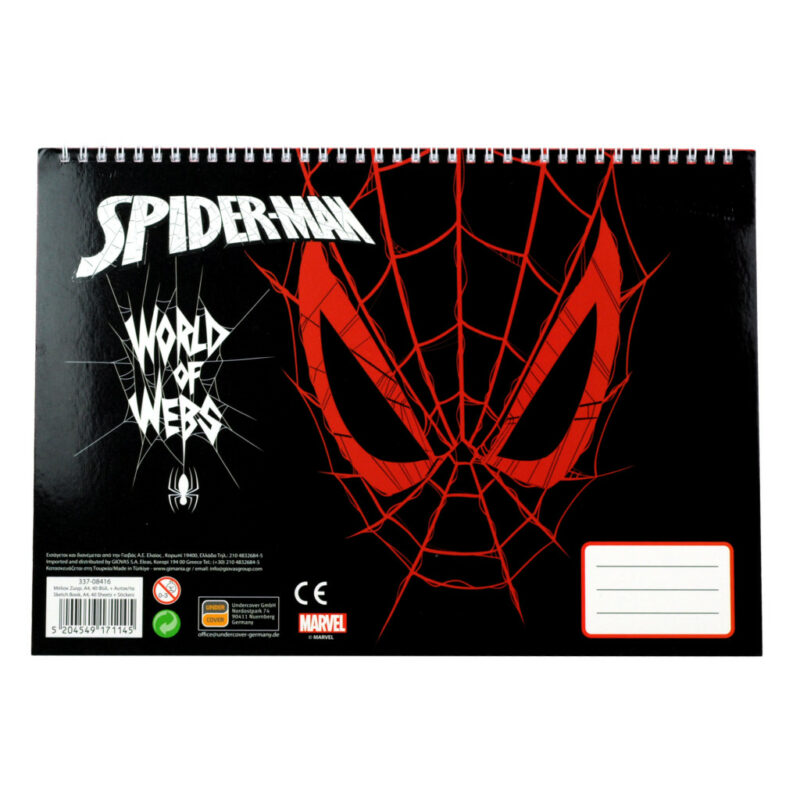 Spiderman World of Webs A4 Σπιράλ Μπλοκ Ζωγραφικής 40 Φύλλα με Αυτοκόλλητα 5885828