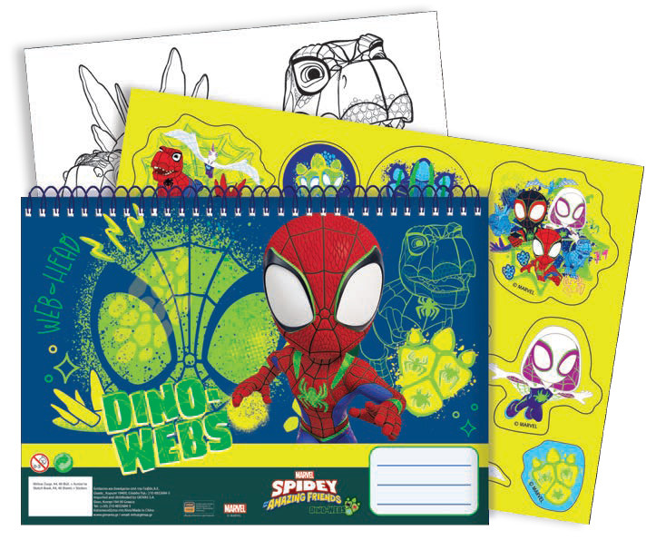 Spiderman Spidey Dino-Webs A4 Σπιράλ Μπλοκ Ζωγραφικής 40 Φύλλα με Αυτοκόλλητα 5885819