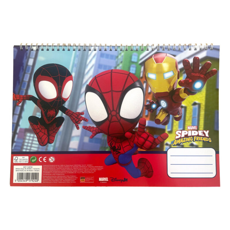 Spiderman Spidey Web A4 Σπιράλ Μπλοκ Ζωγραφικής 40 Φύλλα με Αυτοκόλλητα 5901450