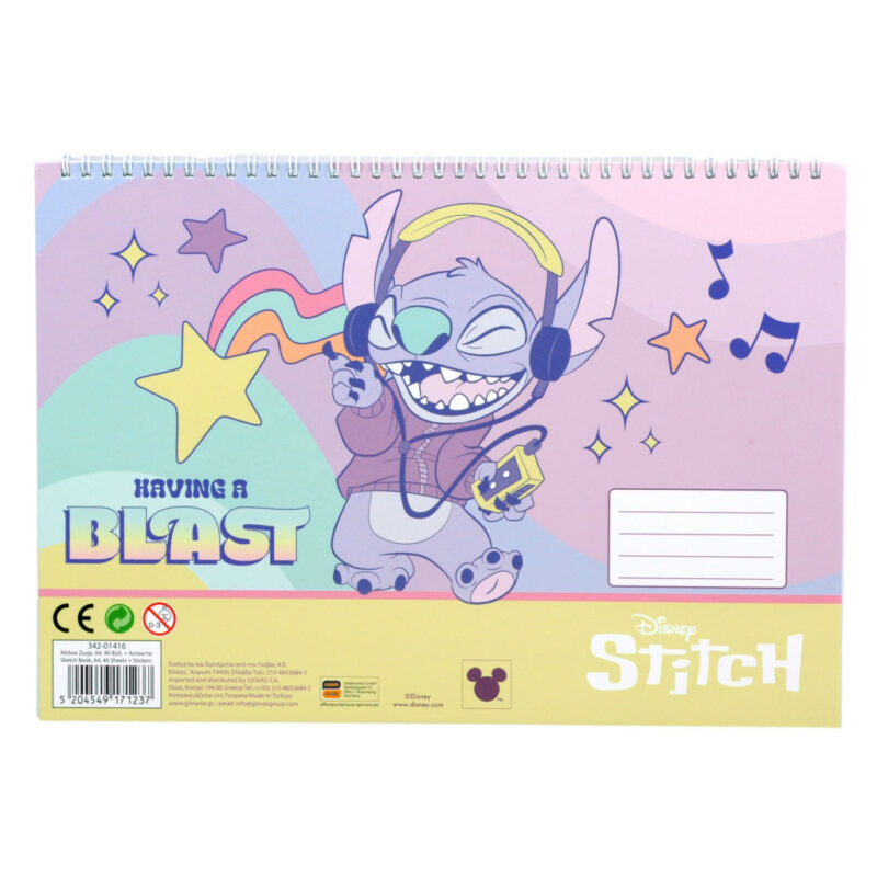 Disney Lilo και Stitch Blast A4 Σπιράλ Μπλοκ Ζωγραφικής 40 Σελίδες με Αυτοκόλλητα 5898512