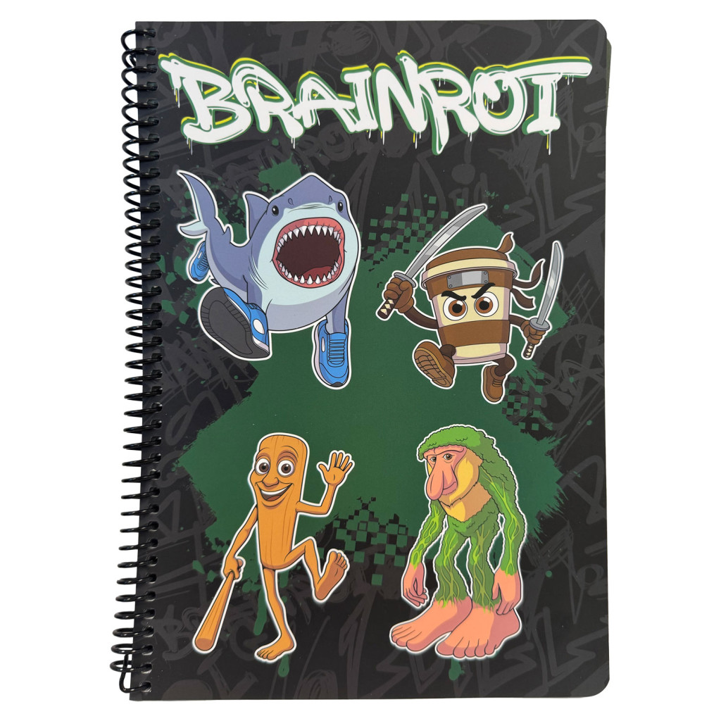 Brainrot Πράσινο B5 Σπιράλ Τετράδιο με Γραμμές