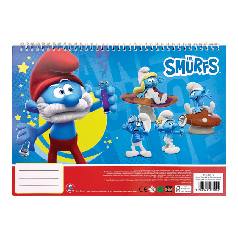Smurfs Village A4 Σπιράλ Μπλοκ Ζωγραφικής 40 Φύλλα με Αυτοκόλλητα 5901399