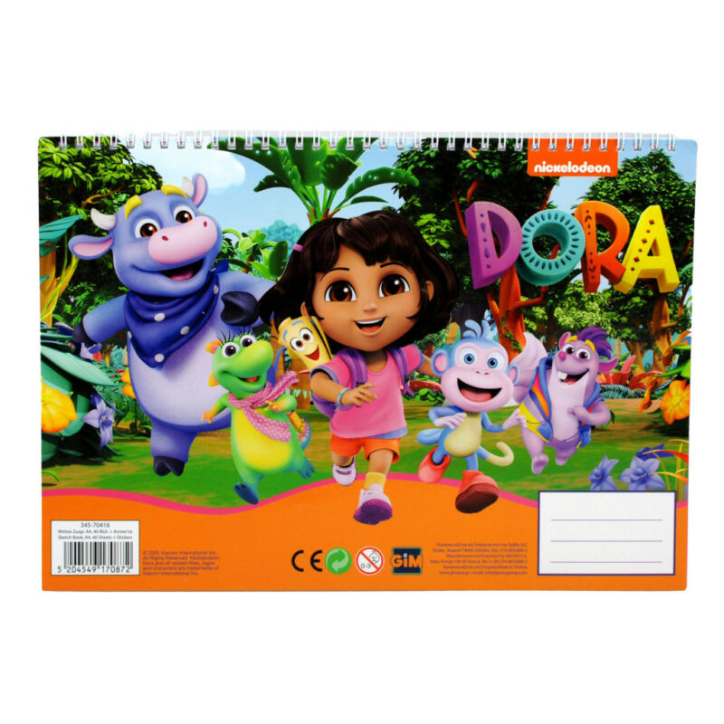Dora the Explorer Jungle A4 Σπιράλ Μπλοκ Ζωγραφικής 40 Σελίδες με Αυτοκόλλητα 5885813
