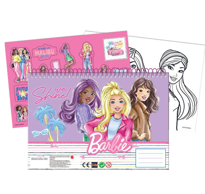 Barbie Paints A4 Σπιράλ Μπλοκ Ζωγραφικής 40 Σελίδες με Αυτοκόλλητα 5885765