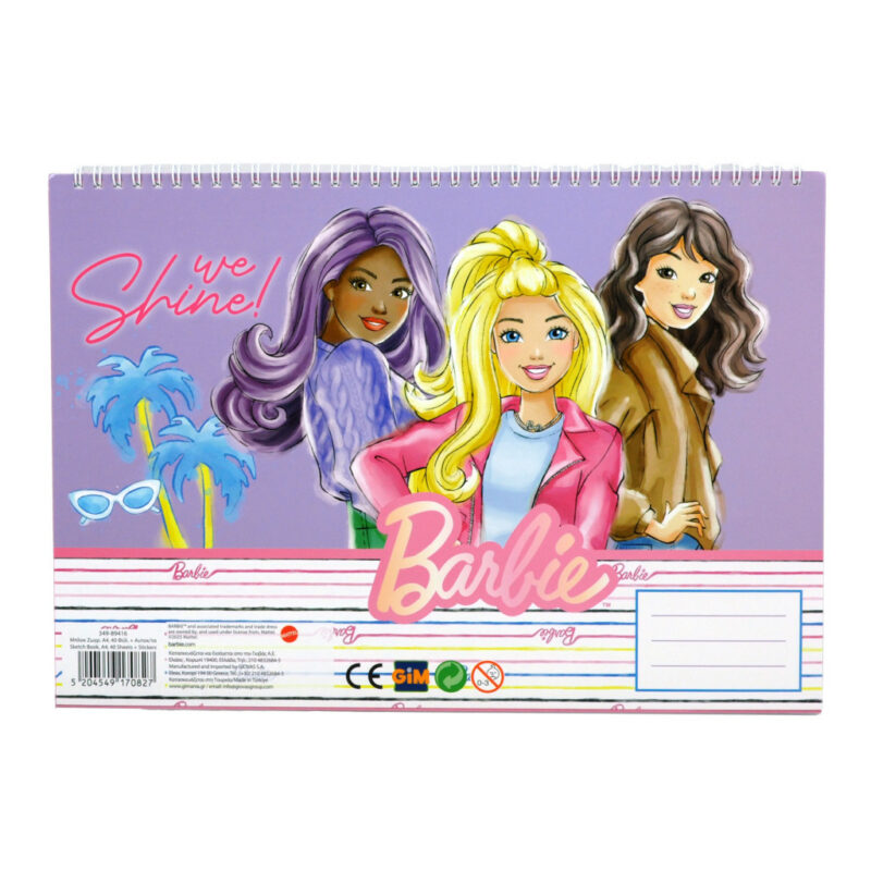 Barbie Paints A4 Σπιράλ Μπλοκ Ζωγραφικής 40 Σελίδες με Αυτοκόλλητα 5885766
