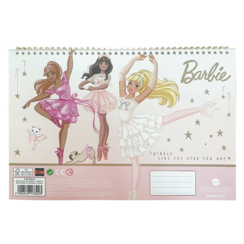 Barbie Ballerina A4 Σπιράλ Μπλοκ Ζωγραφικής 40 Φύλλα με Αυτοκόλλητα 5901321