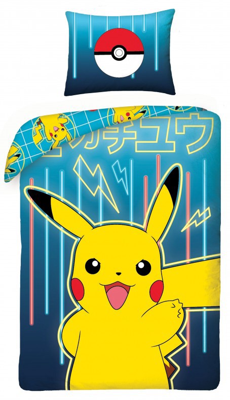 Pokémon Neon Σετ Μονή Παπλωματοθήκη Βαμβακερή 2 Τεμαχίων 140×200 και 70×90 cm 5879421