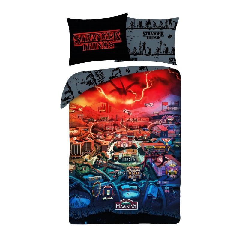 Stranger Things Hawkins Σετ Μονή Παπλωματοθήκη Polycotton 2 Τεμαχίων 140×200 και 70×90 cm 5905180