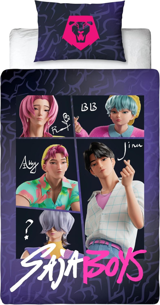 K-pop Demon Hunters Saja Boys Διπλής Όψης Σετ Μονή Παπλωματοθήκη Polycotton 2 Τεμαχίων 140×200 και 70×90 cm 5901515