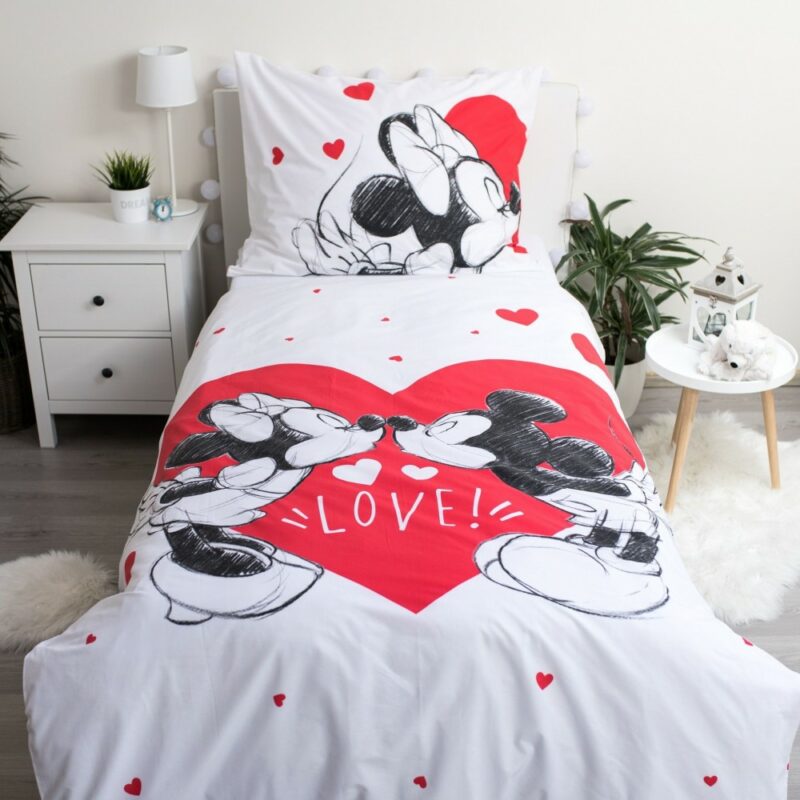 Disney Mickey Minnie Love Σετ Μονή Παπλωματοθήκη Βαμβακερή 2 Τεμαχίων 140×200 και 70×90 cm 5899180
