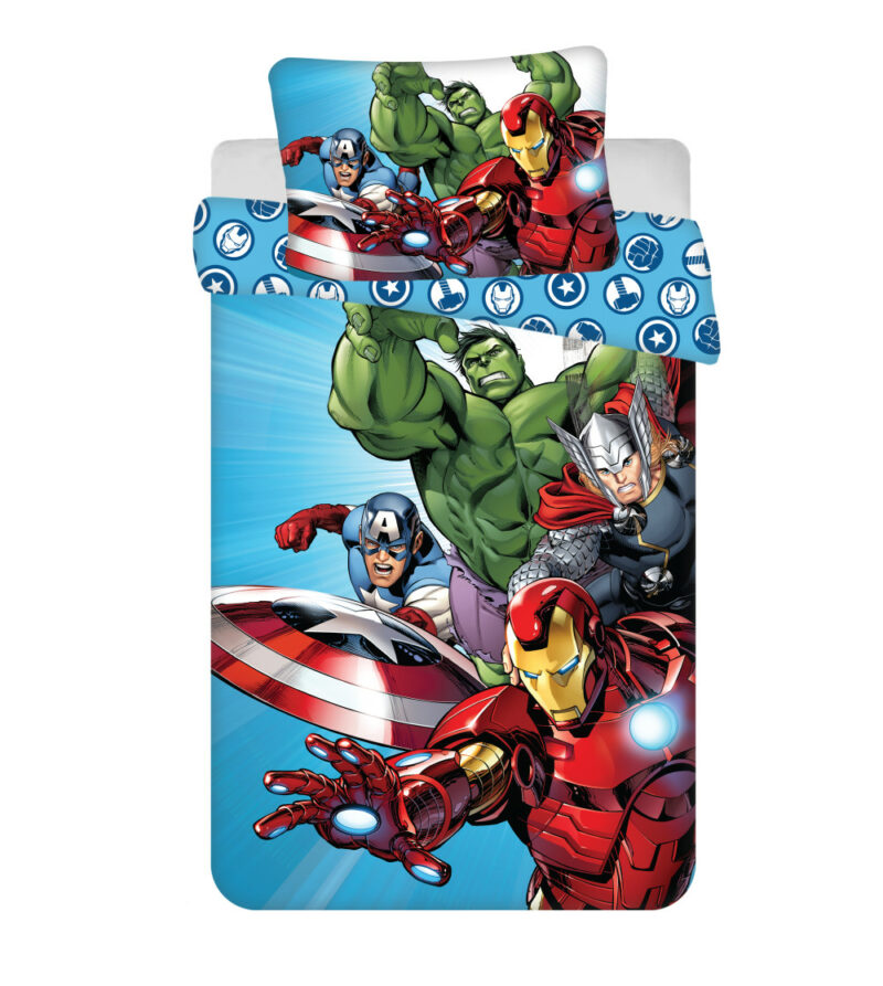 Avengers Light Blue Βρεφικό Βαμβακερό Σετ Παπλωματοθήκης 2 Τεμαχίων 100×135 και 40×60 cm 5899452