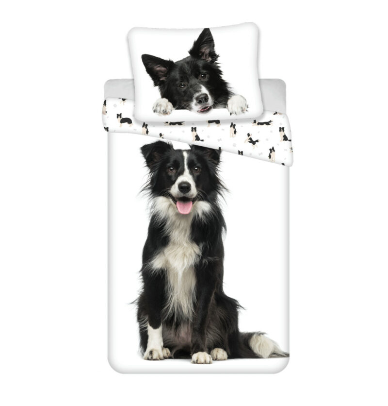 Dog Border Collie Σετ Μονή Παπλωματοθήκη Βαμβακερή 2 Τεμαχίων 140×200 και 70×90 cm 5905517
