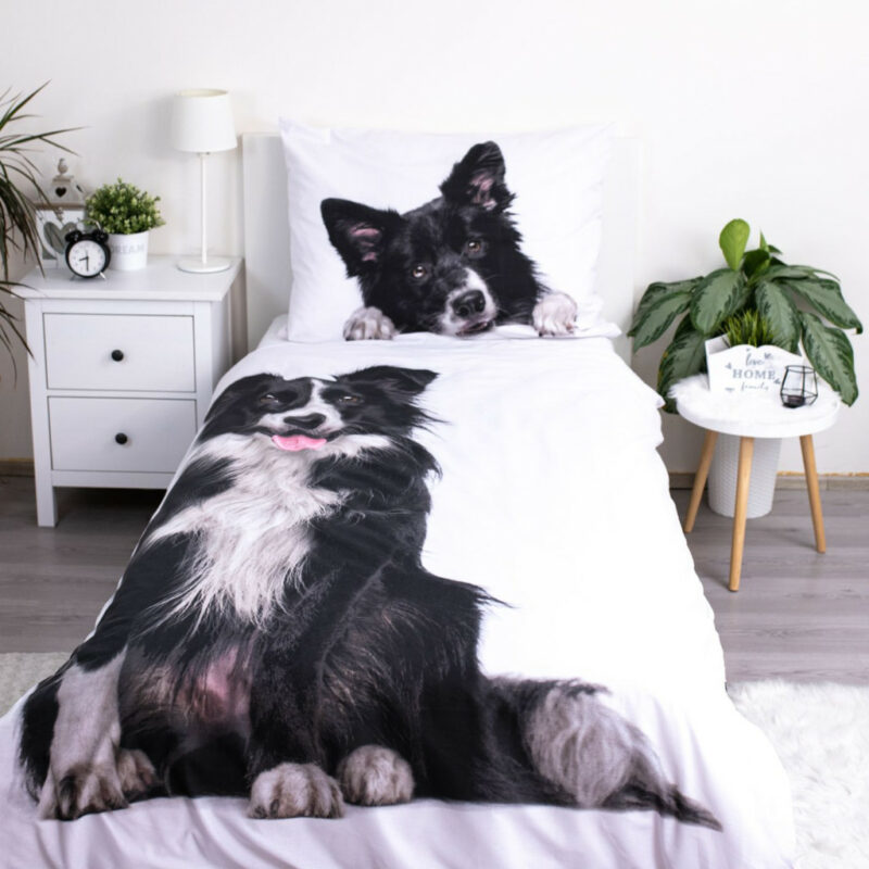 Dog Border Collie Σετ Μονή Παπλωματοθήκη Βαμβακερή 2 Τεμαχίων 140×200 και 70×90 cm 5905519