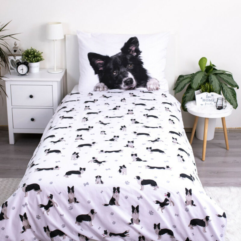 Dog Border Collie Σετ Μονή Παπλωματοθήκη Βαμβακερή 2 Τεμαχίων 140×200 και 70×90 cm 5905520