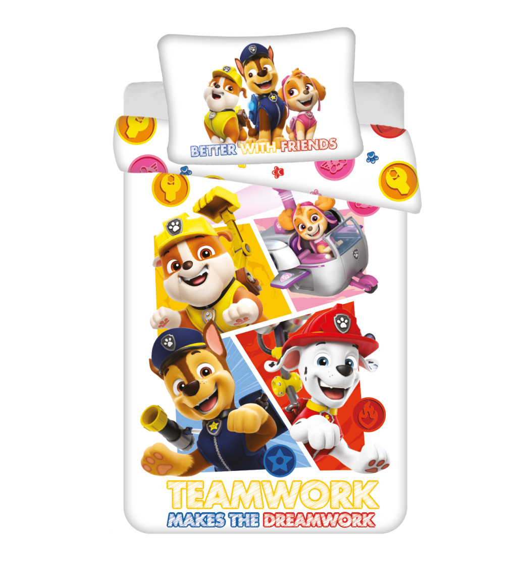 Paw Patrol Teamwork Βρεφικό Βαμβακερό Σετ Παπλωματοθήκης 2 Τεμαχίων 100×135 και 40×60 cm