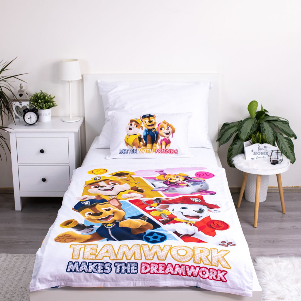 Paw Patrol Teamwork Βρεφικό Βαμβακερό Σετ Παπλωματοθήκης 2 Τεμαχίων 100×135 και 40×60 cm