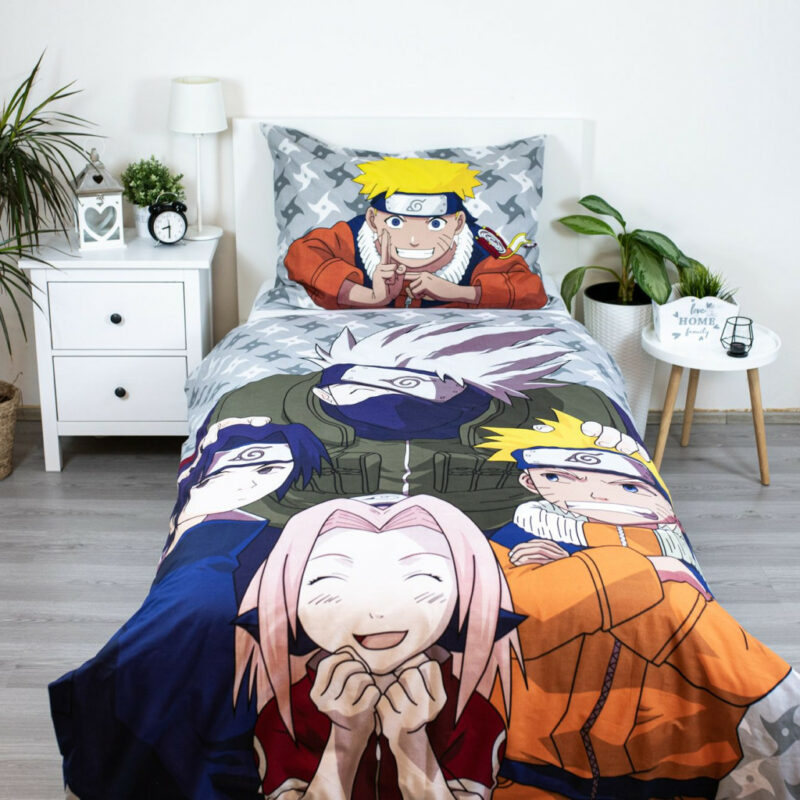 Naruto Grey Σετ Μονή Παπλωματοθήκη Βαμβακερή 2 Τεμαχίων 140×200 και 70×90 cm 5905537